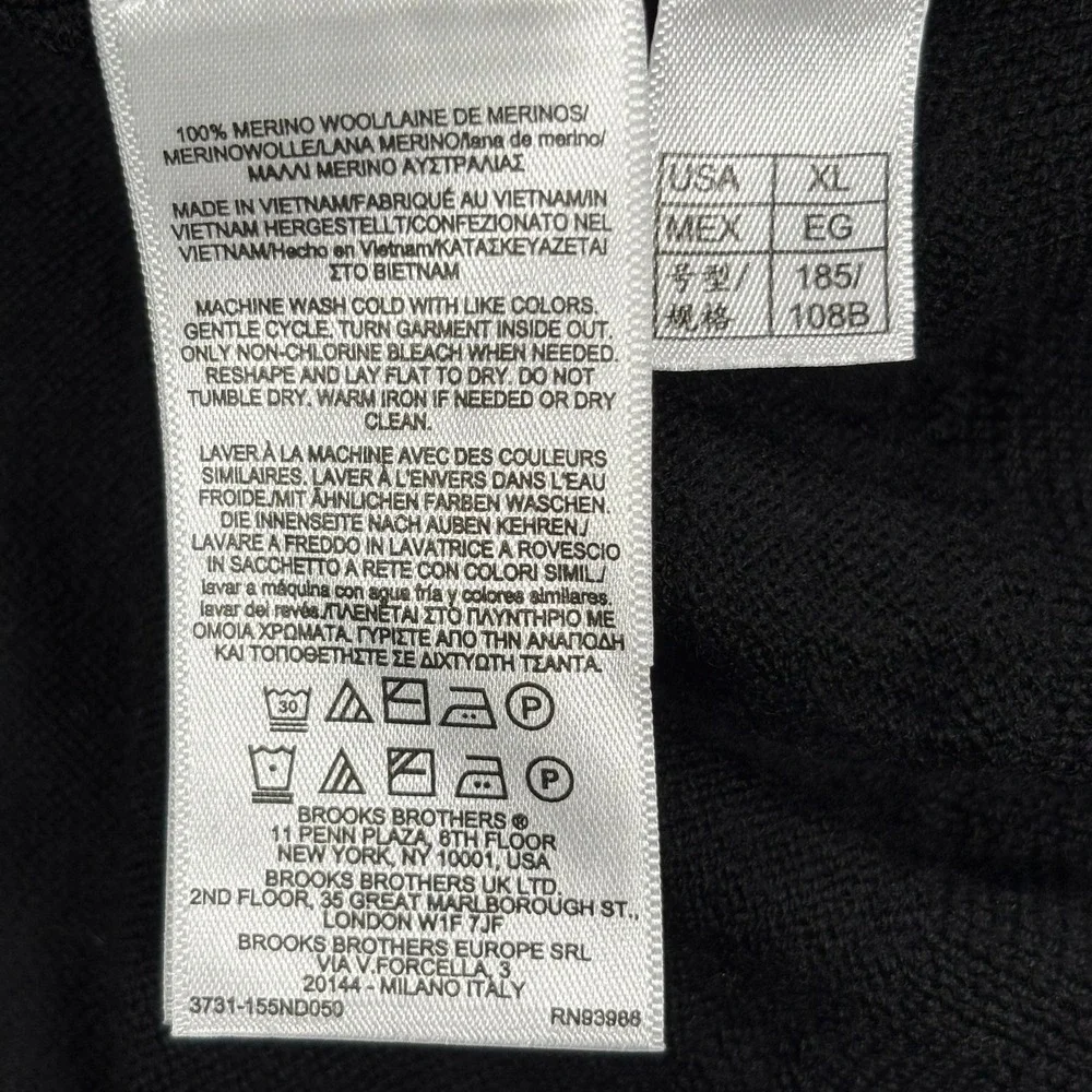 Brooks Brothers Merino Wool V-Neck Sweater Mens XL Black Lightweight Pullover